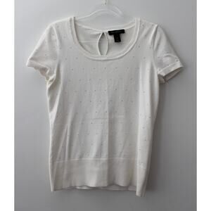 White House Black Market Womens Blouse Beads White Size S Pre-Owned